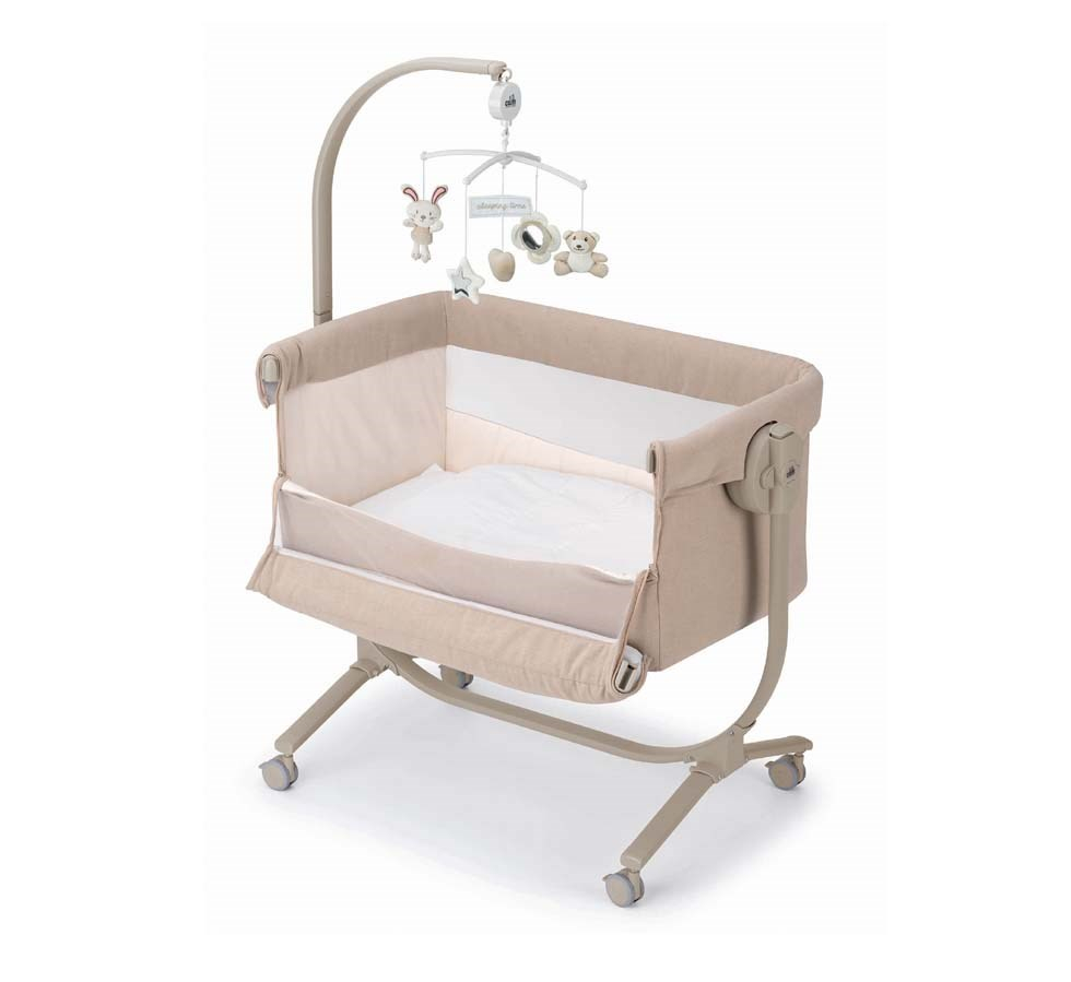 Patut cu leganare, Cullami, co-sleeper 2 in 1, Cu laterala culisanta, Cu setare unghiulara, Cu roti, Reglabil in 8 pozitii pe inaltime, Bej [2]