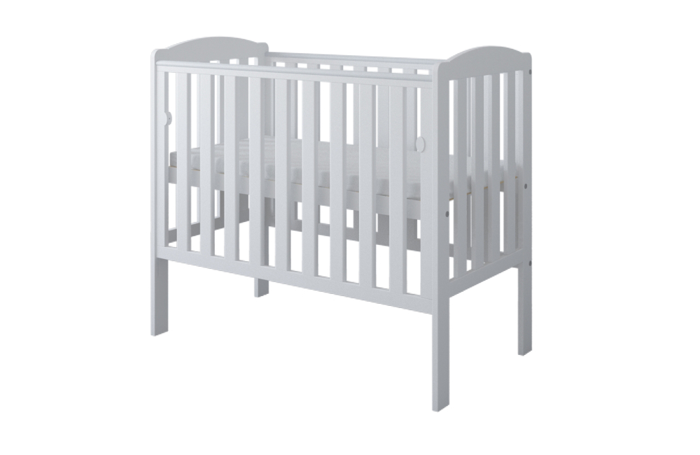 Pătuț din Lemn TOBI Alb 100×50 cm Laterala culisantă · Roți cu blocare · Protecție silicon pentru dentiție · EN 716-1 [8]