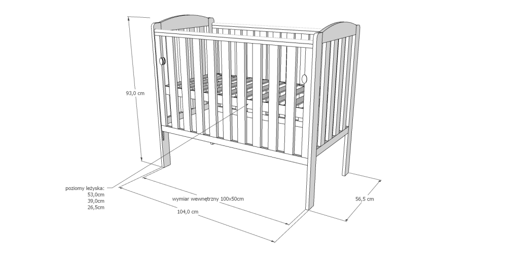 Pătuț din Lemn TOBI Natural 100×50 cm Laterala culisantă · Roți cu blocare · Protecție silicon pentru dentiție · EN 716-1 [10]