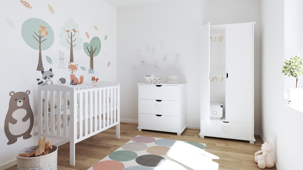 Pătuț din Lemn TOBI Alb 100×50 cm Laterala culisantă · Roți cu blocare · Protecție silicon pentru dentiție · EN 716-1 [4]