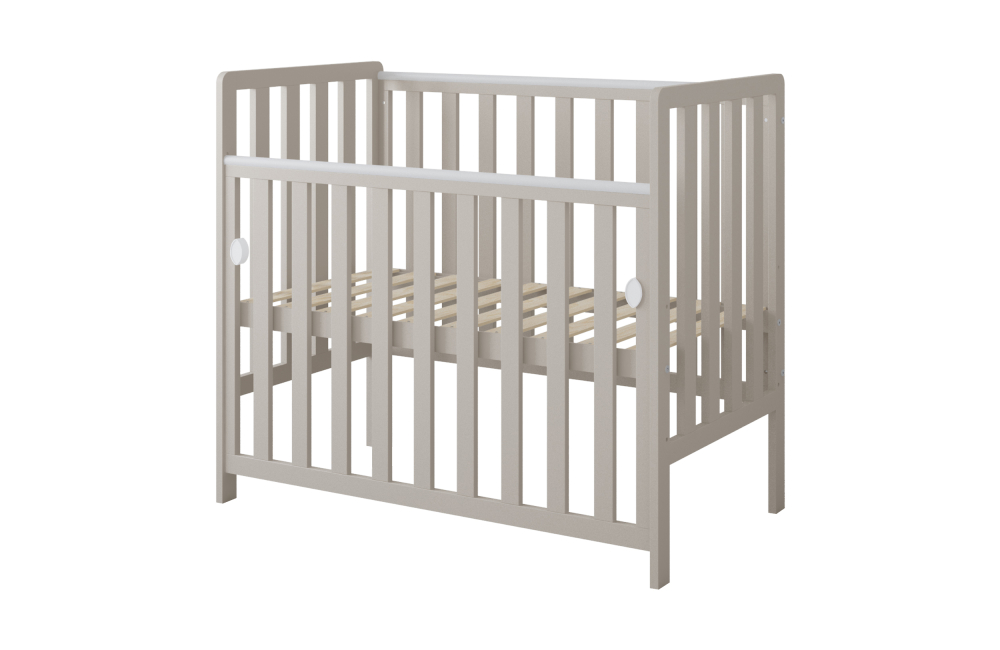 Pătuț din Lemn BAMBI Cașmir 100×50 cm Laterala culisantă · Roți cu blocare · Protecție silicon pentru dentiție · EN 716-1 [3]