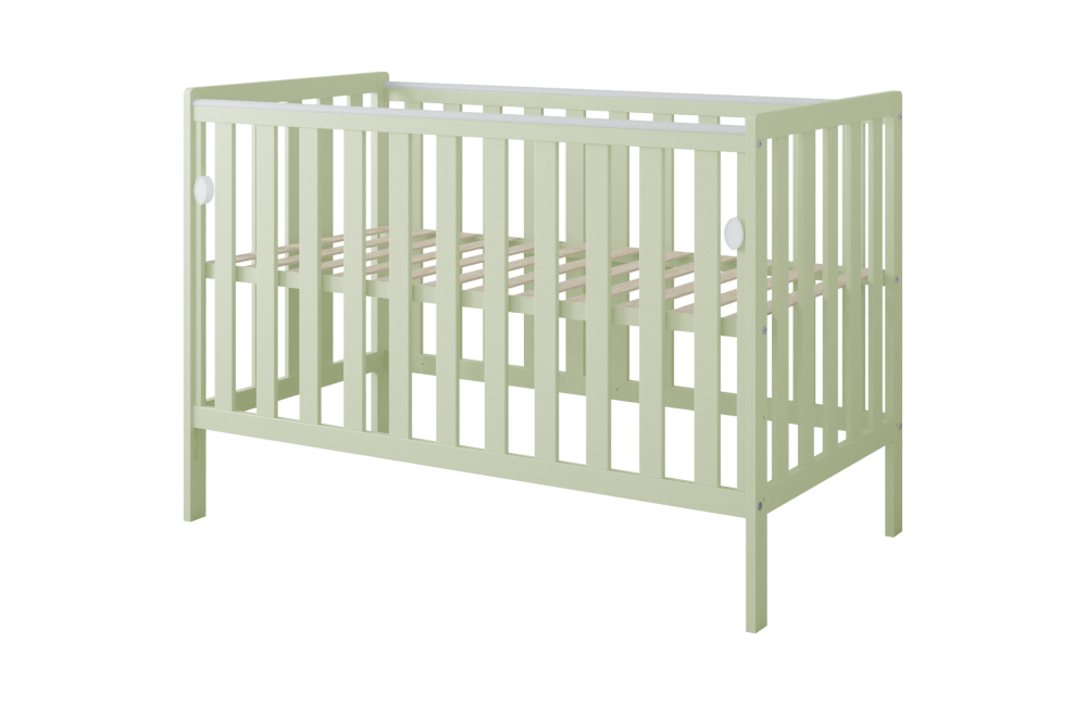 Pătuț din Lemn BAMBI Menta 120×60 cm Laterala culisantă · Roți cu blocare · Protecție silicon pentru dentiție · EN 716-1 [6]