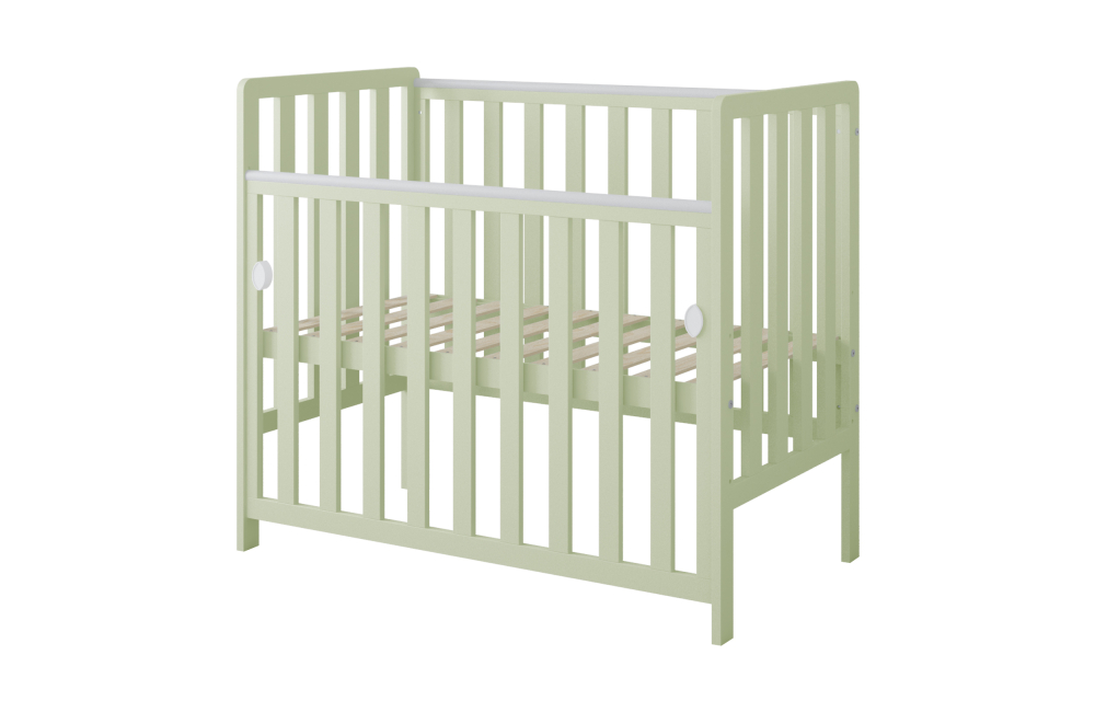 Pătuț din Lemn BAMBI Mentă 100×50 cm Laterala culisantă · Roți cu blocare · Protecție silicon pentru dentiție · EN 716-1 [3]