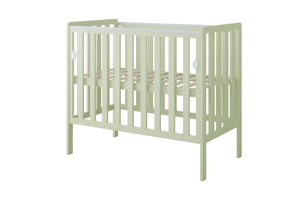 Pătuț din Lemn BAMBI Mentă 100×50 cm Laterala culisantă · Roți cu blocare · Protecție silicon pentru dentiție · EN 716-1 [5]