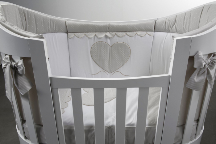 Patut oval din lemn masiv, cu sertar, laterala culisabila si inaltime reglabila a saltelei pentru bebe, EVA cu saltea inclusa [7]