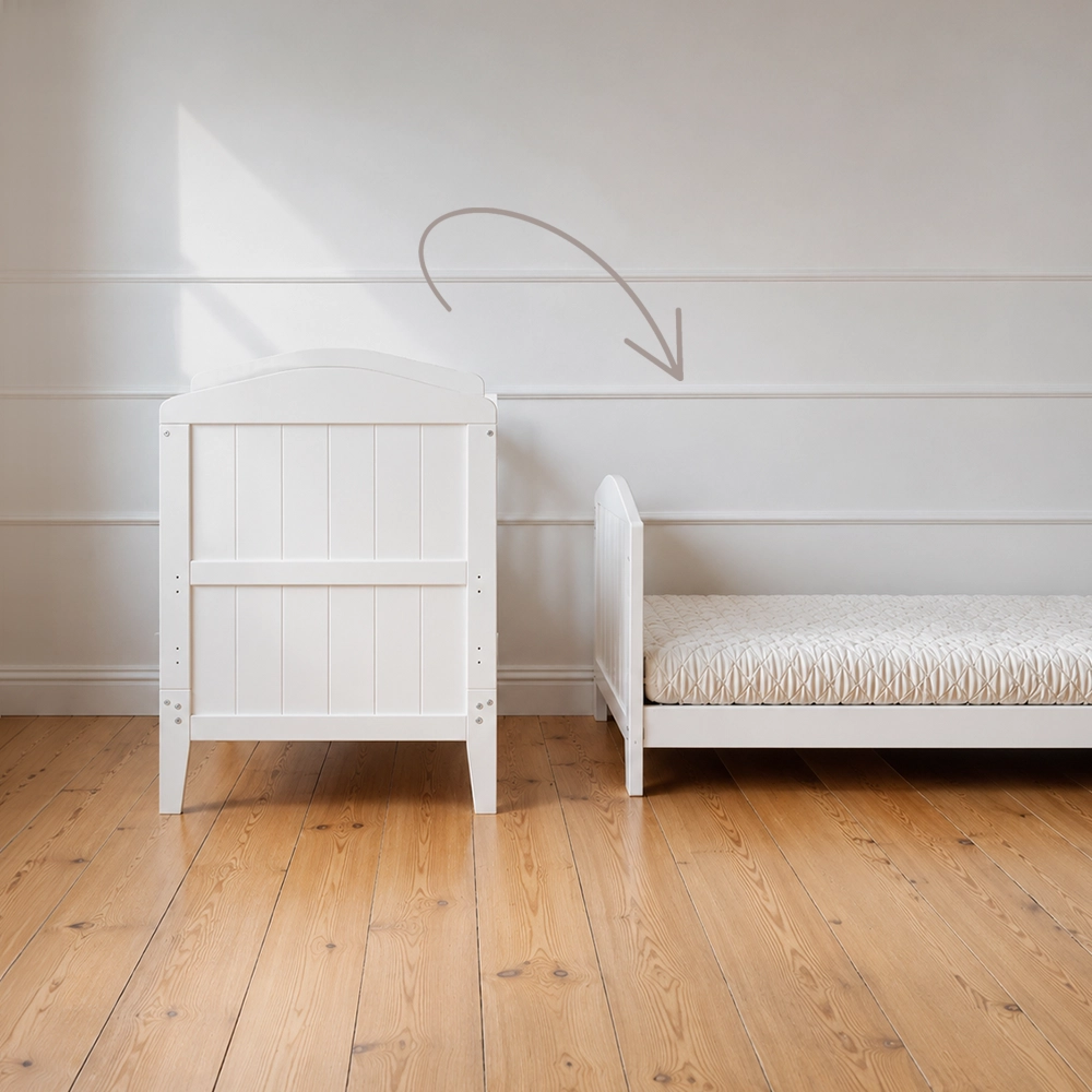 Pătuț Woodies Safe Dreams Hampton 140x70 cm, Alb, 2în1 Bebe-Junior [3]