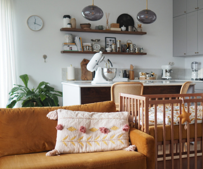 Patut cu sertar independent din lemn pentru bebe, inaltime saltea reglabila, Boho vintage 120×60 cm [6]