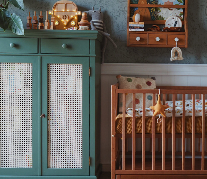 Patut cu sertar independent din lemn pentru bebe, inaltime saltea reglabila, Boho vintage 120×60 cm [10]