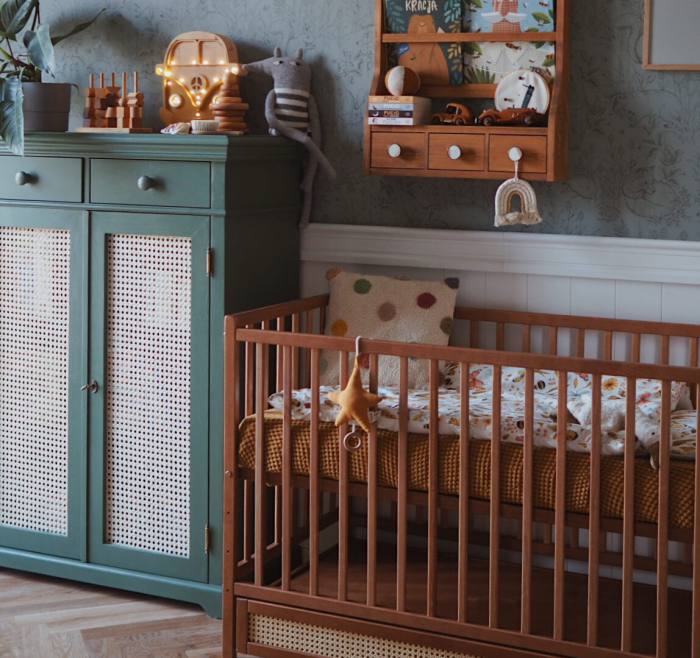 Patut cu sertar independent din lemn pentru bebe, inaltime saltea reglabila, Boho vintage 120×60 cm [11]