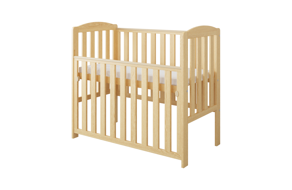 Pătuț din Lemn TOBI Natural 100×50 cm Laterala culisantă · Roți cu blocare · Protecție silicon pentru dentiție · EN 716-1 [8]