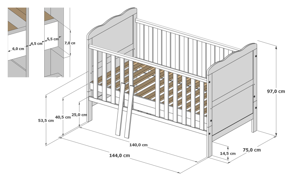 Pătuț Evolutiv 140x70cm Isabel 3în1 Gri – Pat Bebe + Junior + Pat Preșcolar, Somieră Reglabilă 3 Poziții + Trepte Detașabile | EN 716 - Copie [10]