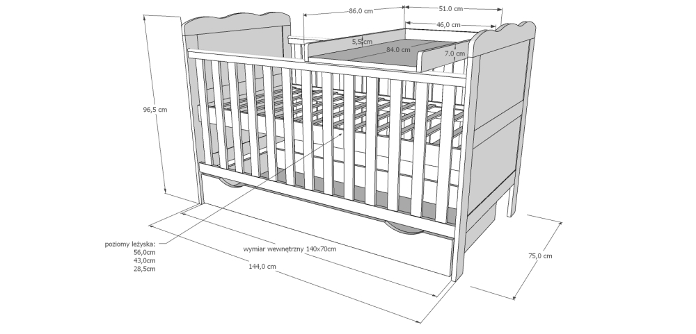 Pătuț Evolutiv 140x70cm Isabel 3în1 Gri – Pat Bebe + Junior + Pat Preșcolar, Somieră Reglabilă 3 Poziții + Trepte Detașabile | EN 716 - Copie [12]