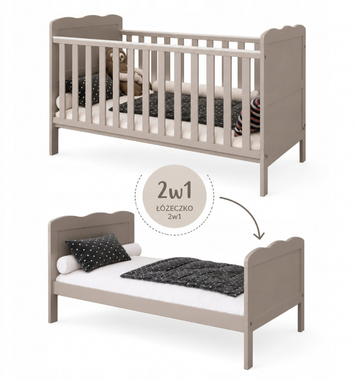 Pătuț Evolutiv 140x70cm Isabel 3în1 Casmir – Pat Bebe + Junior + Pat Preșcolar, Somieră Reglabilă 3 Poziții + Trepte Detașabile | EN 716 [2]