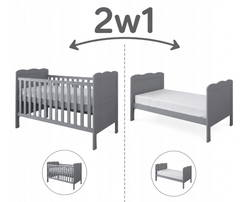 Pătuț Evolutiv 140x70cm Isabel 3în1 Gri – Pat Bebe + Junior + Pat Preșcolar, Somieră Reglabilă 3 Poziții + Trepte Detașabile | EN 716 - Copie [2]