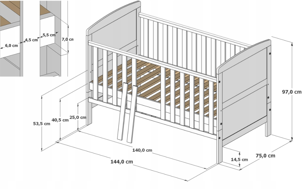 Pătuț Evolutiv 140x70cm Philip 3în1 Alb – Pat Bebe + Junior + Pat Preșcolar, Somieră Reglabilă 3 Poziții + Trepte Detașabile | EN 716 [11]