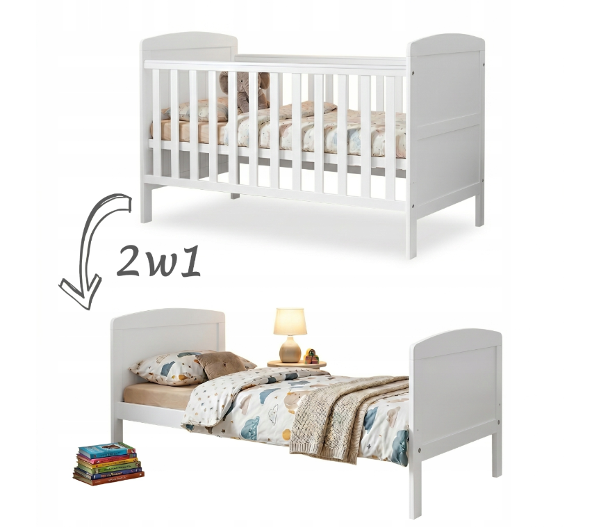 Pătuț Evolutiv 140x70cm Philip 3în1 Alb – Pat Bebe + Junior + Pat Preșcolar, Somieră Reglabilă 3 Poziții + Trepte Detașabile | EN 716 [7]