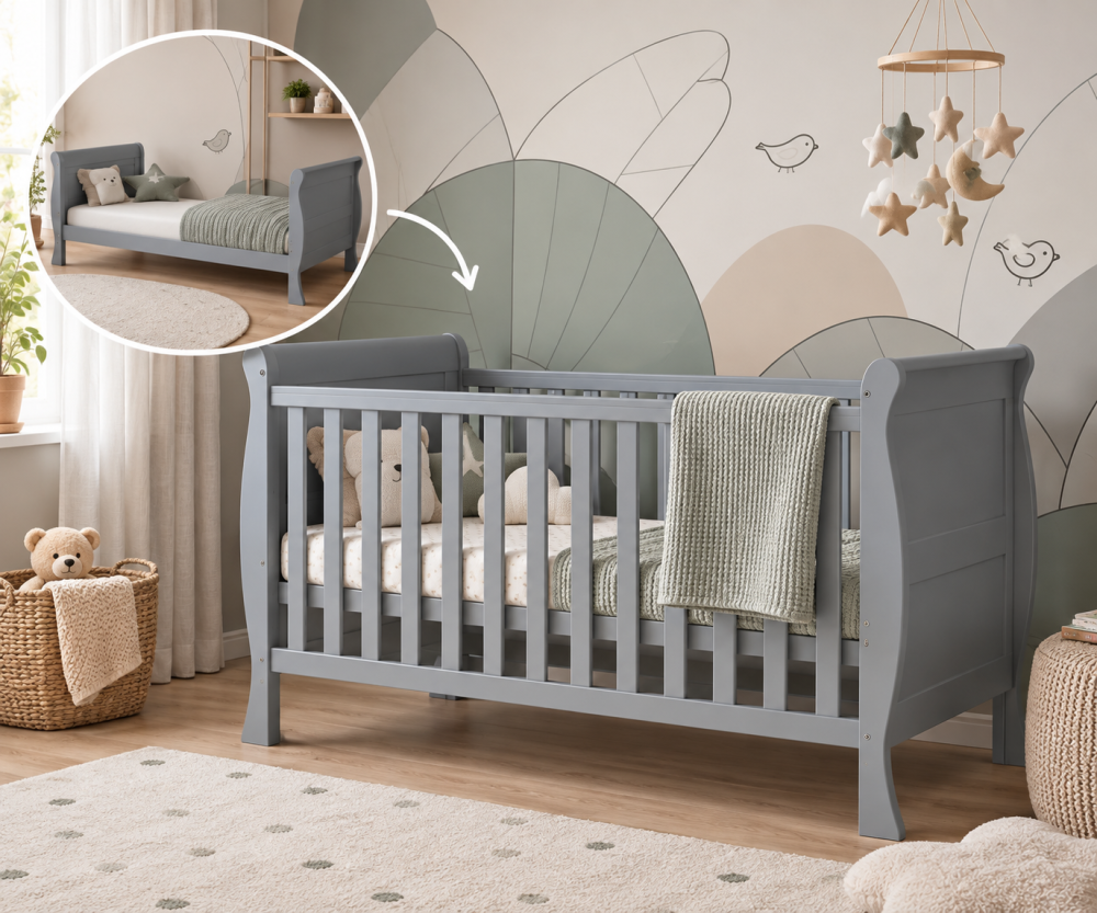 Pătuț Evolutiv 140x70cm Scarlet 3în1 Gri – Pat Bebe + Junior + Pat Preșcolar, Somieră Reglabilă 3 Poziții + Șipci Detașabile | EN 716-1, Max 40kg [3]