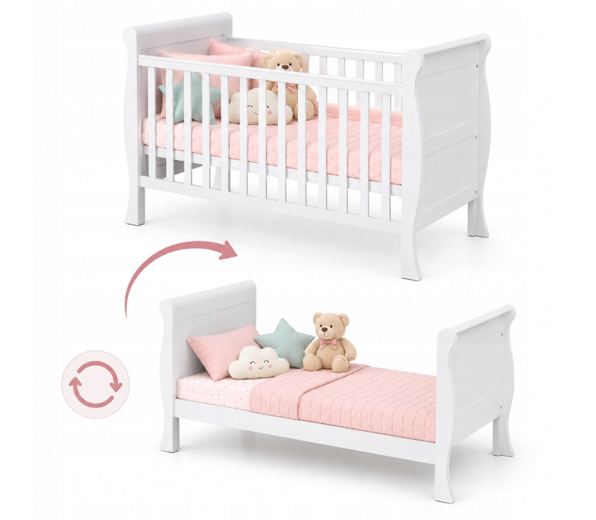 Pătuț Evolutiv 140x70cm Scarlet 3în1 Alb – Pat Bebe + Junior + Pat Preșcolar, Somieră Reglabilă 3 Poziții + Șipci Detașabile | EN 716-1, Max 40kg [2]