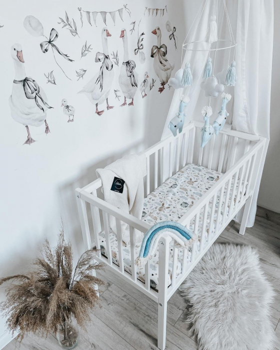 Patut mic, co-sleeping din lemn, Classic Alb cu Saltea Cocos Spuma Cocos 90 x 40 x 7 cm [2]