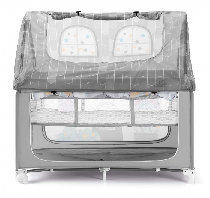 Patut pliant voiaj cu doua niveluri de inaltime, ultraportabil pentru copii "Daily Dolci Sogni", usor de transportat, ideal pentru calatorii, material rezistent cu protectii laterale si saltea inclusa [5]
