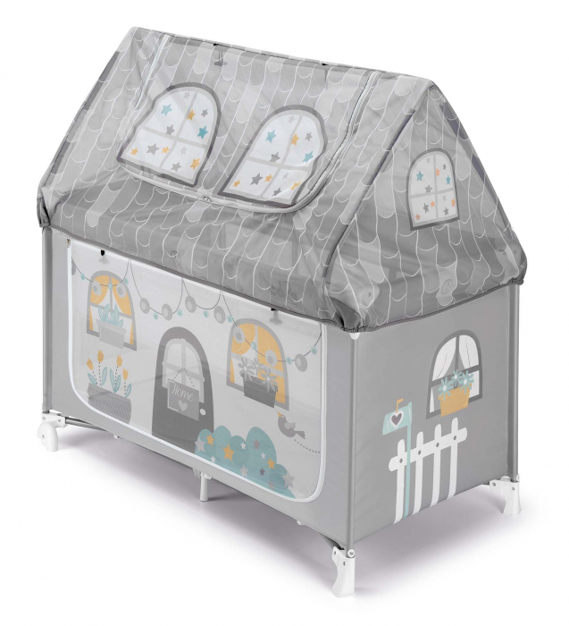 Patut pliant voiaj cu doua niveluri de inaltime, ultraportabil pentru copii "Daily Dolci Sogni", usor de transportat, ideal pentru calatorii, material rezistent cu protectii laterale si saltea inclusa [3]