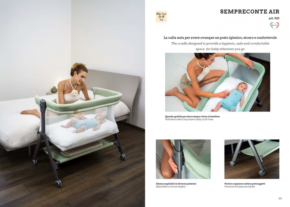 Patut, Sempreconte Air, co-sleeper 2 in 1, Cu laterala culisanta, Cu setare unghiulara, Cu roti, Geanta voiaj, Reglabil in 8 pozitii pe inaltime, Mint [7]