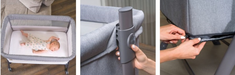 Patut, Sempreconte Joy, co-sleeper si tarc 2 in 1, Cu laterala culisanta, Cu setare unghiulara, Cu roti, Geanta voiaj, Reglabil in 8 pozitii pe inaltime, 0-15 kg, Bej [8]