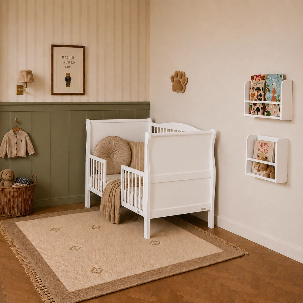 Pătuț Vintage Woodies Safe Dreams Noble 140x70 cm, Alb, 2în1 Bebe-Junior [8]