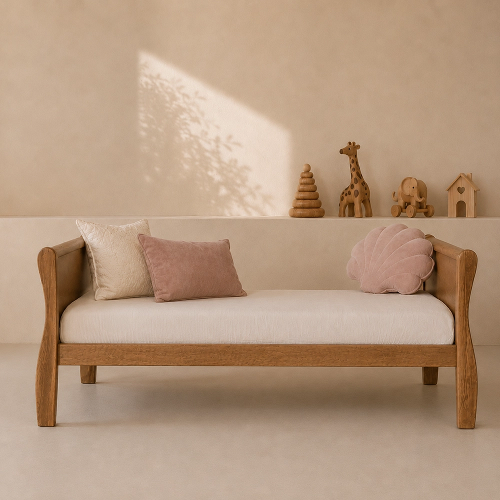 Pătuț Vintage Woodies Safe Dreams Noble 140x70 cm, Nuc Deschis, 2în1 Bebe-Junior [8]