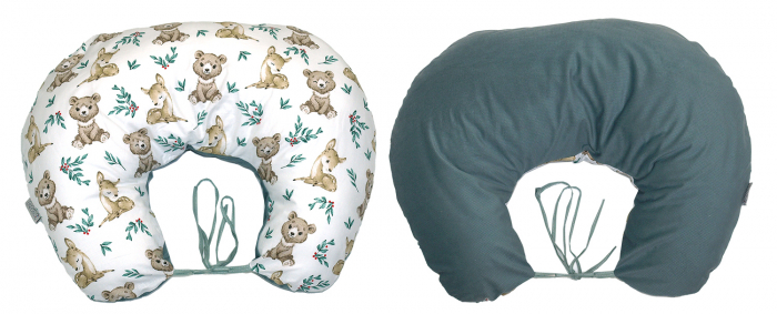 Perna pentru gravide si alaptare, husa detasabila cu fata dubla, bumbac si catifea, si umplutura antialergică BabySoft®, Teddy Khaki, Amy [2]