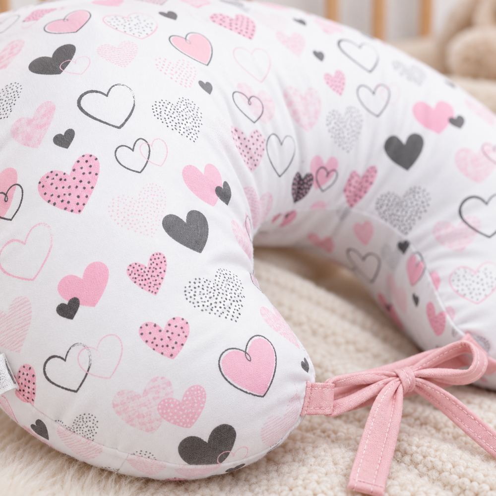 Perna pentru gravide si alaptare, husa detasabila din bumbac 100% si umplutura antialergică BabySoft®, Inimioare, Amy [2]