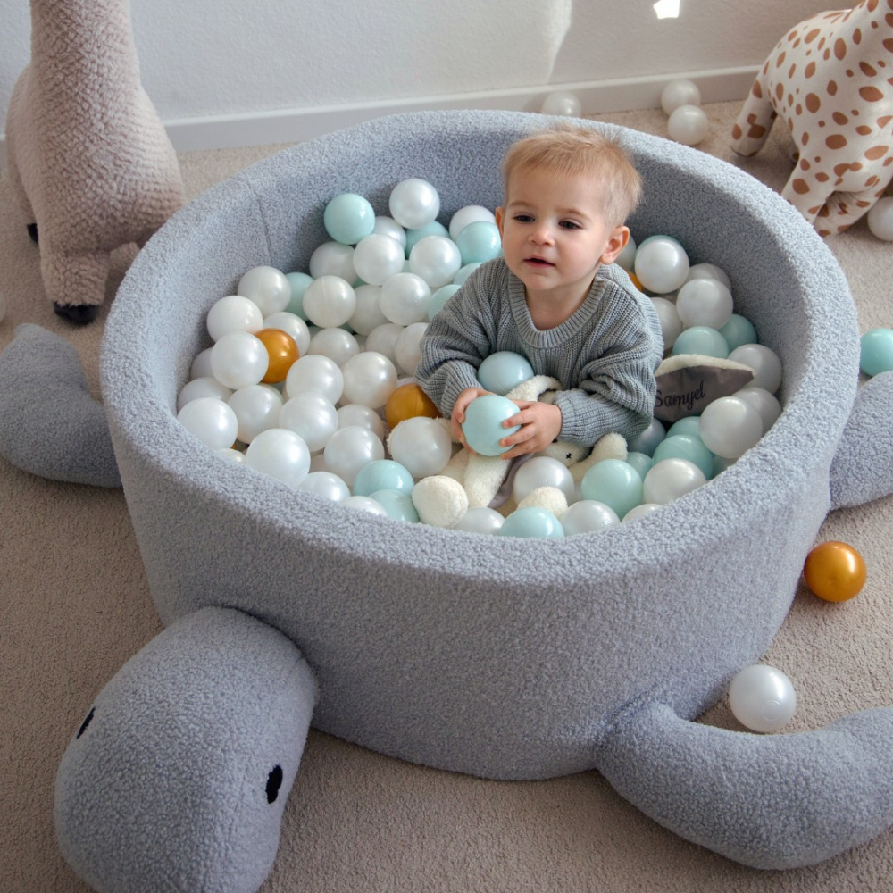 Piscină cu bile Bouclé pentru copii MeowBaby® Balena– Dusty Ice Blue, fără bile, material certificat OEKO-TEX® [4]