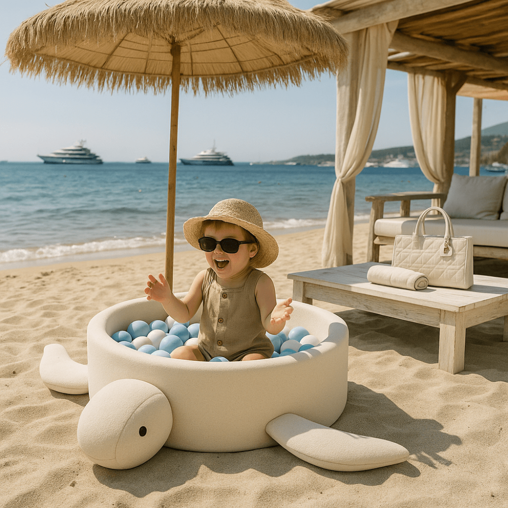 Piscină cu bile Bouclé pentru copii MeowBaby® Turtle – Cheesecake Cream Beige, fără bile, material certificat OEKO-TEX® [6]