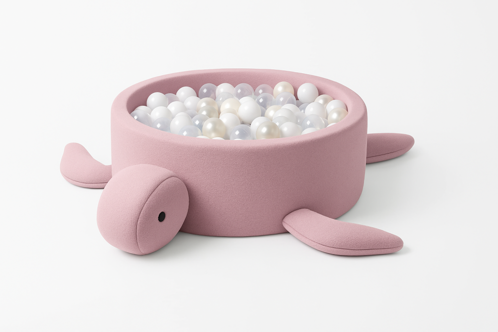 Piscină cu bile Bouclé pentru copii MeowBaby® Turtle – Raspberry Glaze Pink, 200 bile incluse, material reciclat certificat OEKO-TEX® [2]