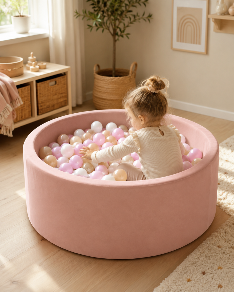Piscină cu Bile Outzy MeowBaby 90x30cm Roz (Rosy Dune Pink) – 200 Bile Incluse (Culoare la Alegere), Husă Detașabilă Lavabilă, Interior/Exterior [2]