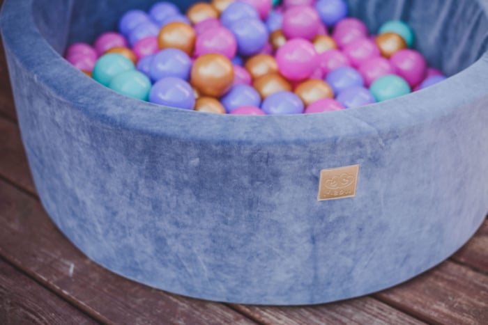 Piscina uscata 250 bile 7 cm MeowBaby®, auriu, roz inchis, violet si turcoaz, Flower Set, 90x40 cm, Catifea Blue [3]