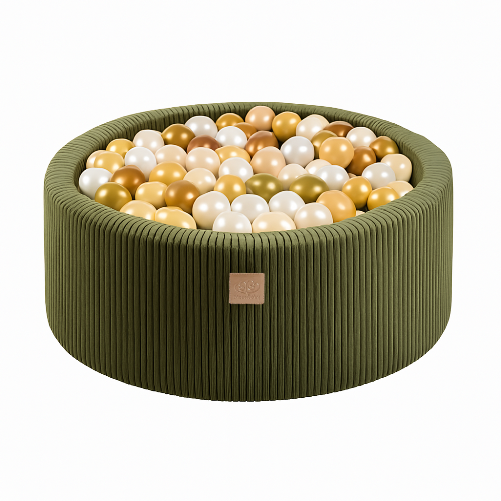 Piscina uscata cu 200 de bile 7cm MeowBaby® Aesthetic, 90x30 cm, Premium Velur reiat / corduroy Khaki [1]