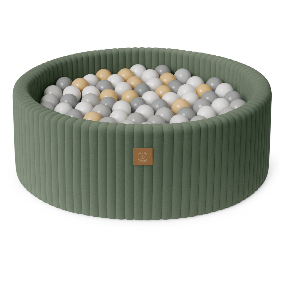 Piscina uscata cu 200 de bile 7cm MeowBaby® Churros, 90x30 cm, Premium Velur reiat / corduroy Olive Sage Green [2]