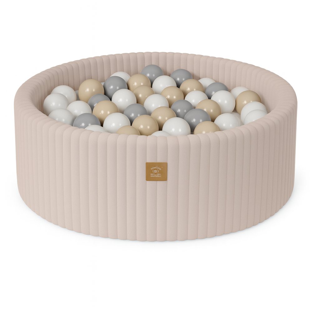 Piscina uscata cu 200 de bile 7cm MeowBaby® Churros, 90x30 cm, Premium Velur reiat / corduroy Bej [2]