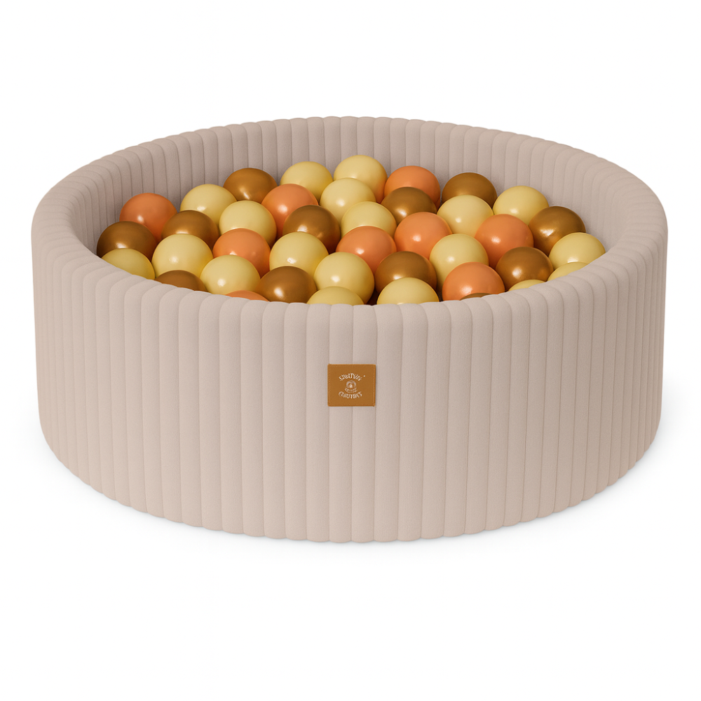 Piscina uscata cu 200 de bile 7cm MeowBaby® Churros, 90x30 cm, Premium Velur reiat / corduroy Bej [3]