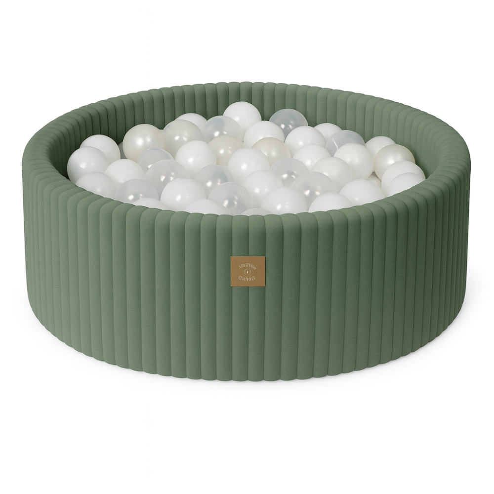 Piscina uscata cu 200 de bile 7cm MeowBaby® Churros, 90x30 cm, Premium Velur reiat / corduroy Olive Sage Green [3]