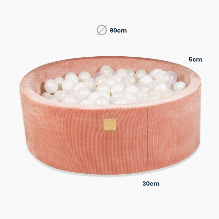 Piscina uscata cu 200 de bile 7cm MeowBaby® Aesthetic, 90x30 cm, Premium Velur reiat / corduroy Roz [2]