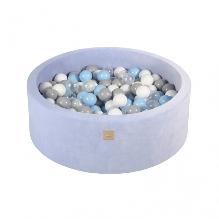 Piscina uscata cu 250 de bile (Babyblue, Alb, Gri, Transparent) MeowBaby®, Icebear, 90x30 cm, Catifea Babyblue [2]
