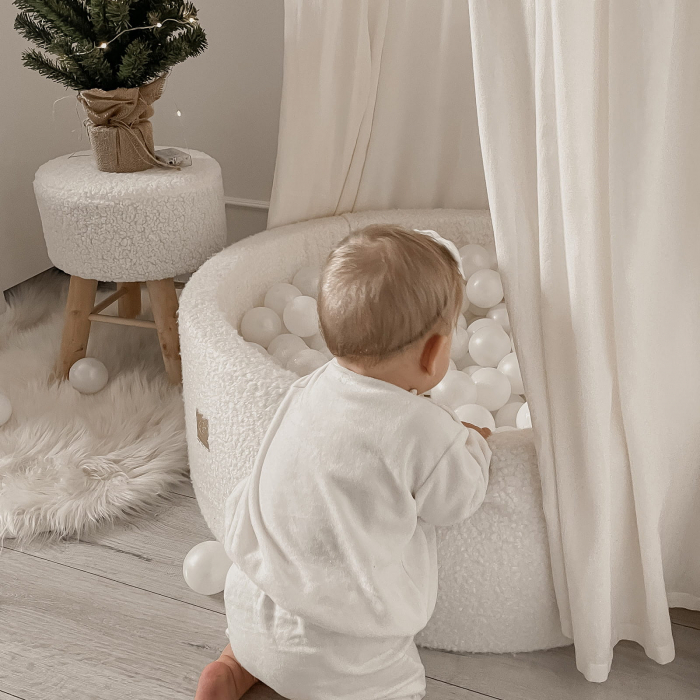 Piscina uscata cu 250 de bile 7cm (Alb) MeowBaby®, tesatura bucle, 90x30 cm, Teddy Marled Grey [4]