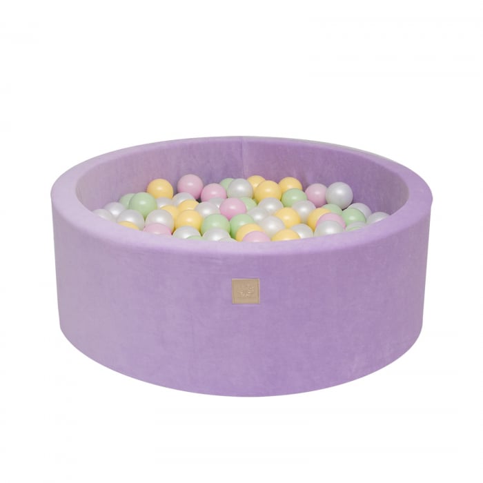Piscina uscata cu 250 de bile (Pastel Roz si Galben, verde deschis, alb perlat) MeowBaby®, Hocus Crocus, 90x30 cm, Catifea Lila [2]
