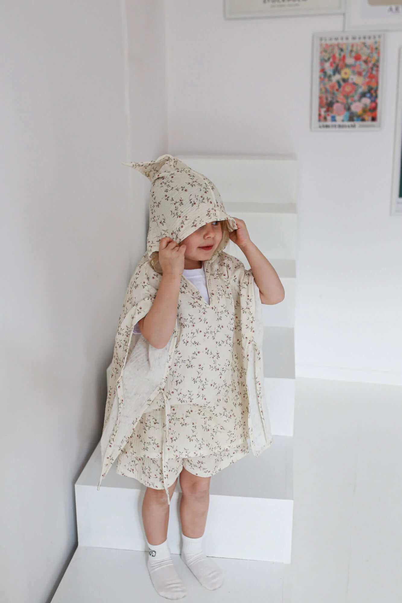 Prosop din bumbac muselina cu gluga pentru copii, Poncho,  Teddy Bears, S 2-3 ani [4]