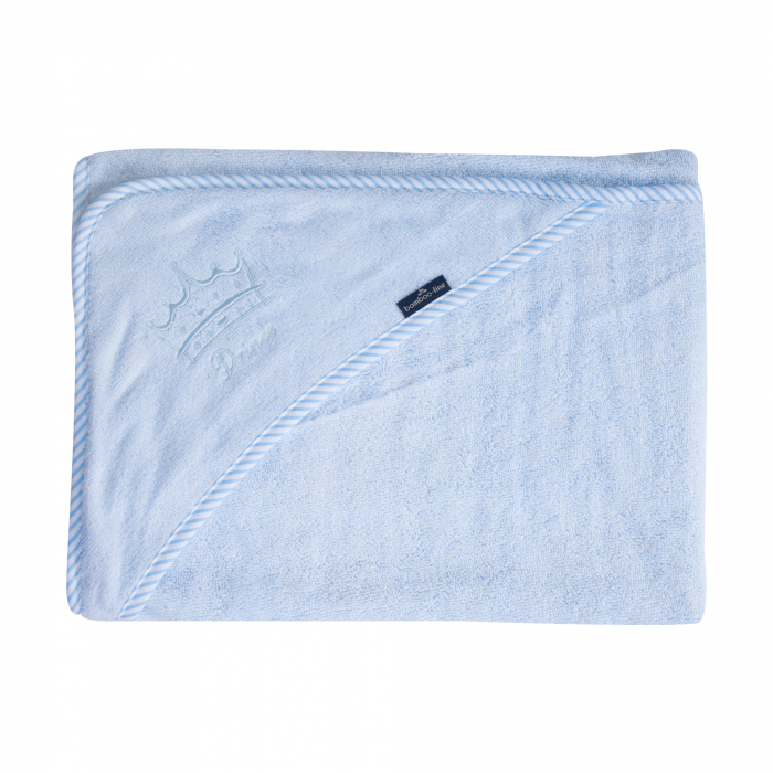 Prosop din fibra de bambus cu gluga pentru bebelusi si copii, Hands-free, Prince Blue, 85x85cm [2]
