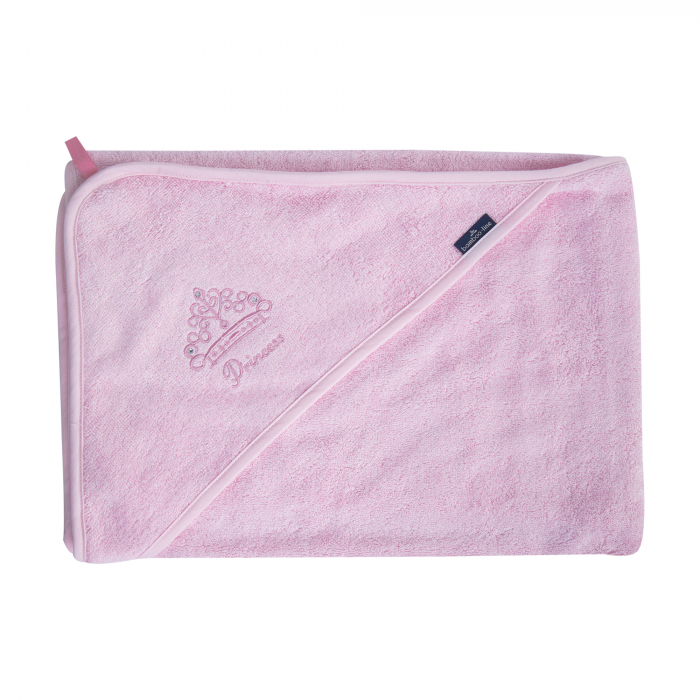 Prosop din fibra de bambus cu gluga pentru bebelusi si copii, Hands-free, Princess Pink, 85x85cm [2]