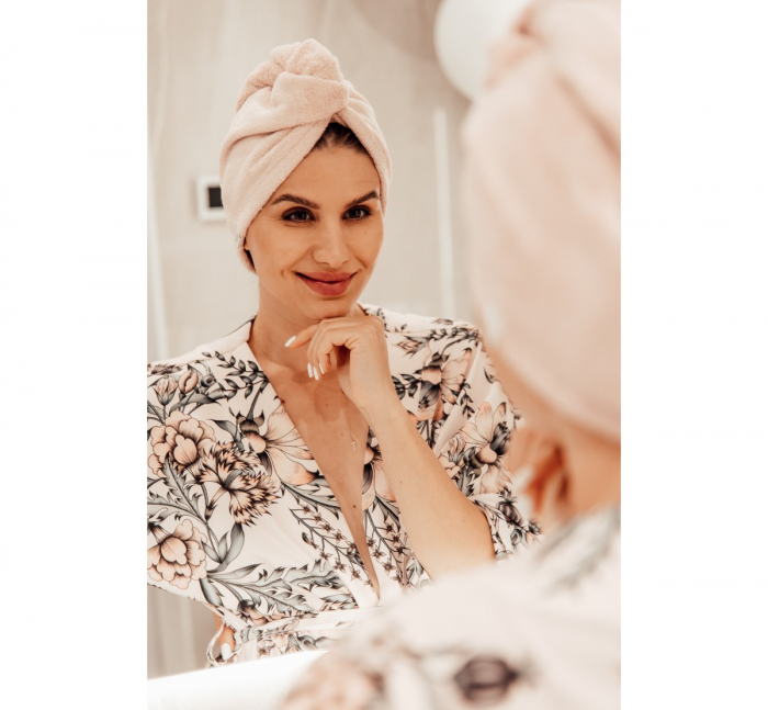Prosop Turban din bambus pentru mamici si copii – Sepia Rose [2]