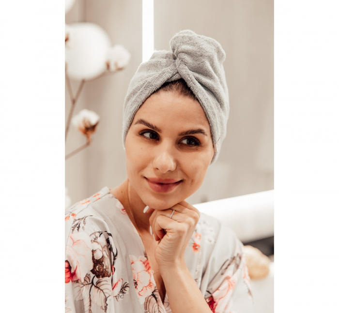Prosop Turban din bambus pentru mamici si copii – Gri [6]